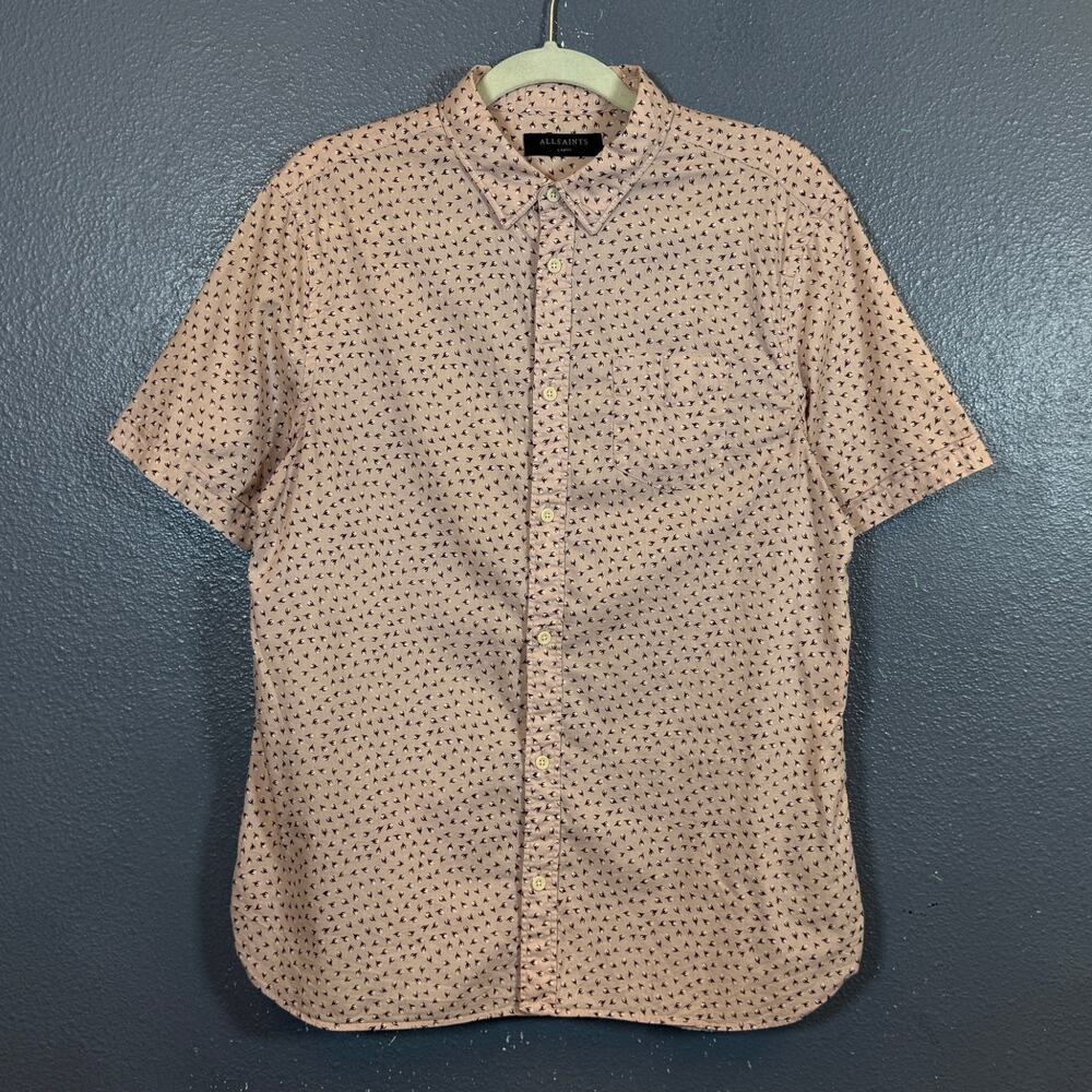 All Saint L men’s peach Short Sleeve Button Up Hawaii 100% cotton shirt